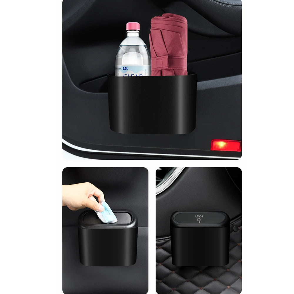 Portable Hanging Car Interior Storage Car Trash Wastebasket Trash Can with Lid for Car Office Home Auto Storage Bin Accessories